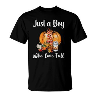 Just A Boy Who Loves Fall Pumpkin Spice T-Shirt | Mazezy
