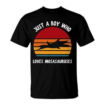 Just A Boy Who Loves Mosasaurus Dinosaur Kids Boy Toddler T-Shirt | Mazezy