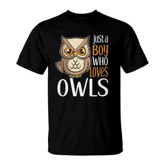 Just A Boy Who Loves Owls Cute Owl Gift Premium T-Shirt | Mazezy