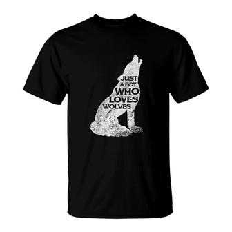 Just A Boy Who Loves Wolves Wolf Pack Girl T-Shirt | Mazezy