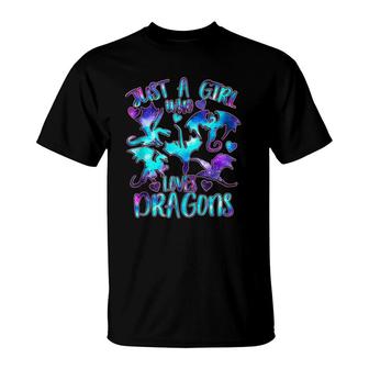 Just A Girl Who Loves Dragons Galaxy Dragon Lover Girls T-Shirt | Mazezy