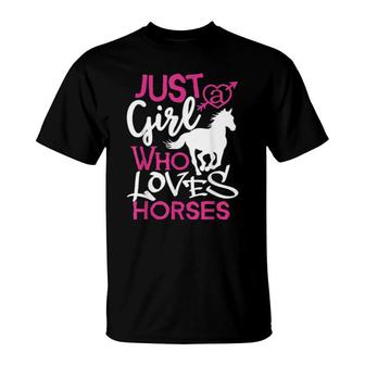 Just A Girl Who Loves Horses Riding Girls T-Shirt | Mazezy
