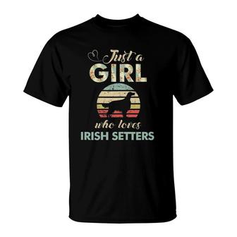 Just A Girl Who Loves Irish Setters Retro Vintage Dog T-Shirt | Mazezy