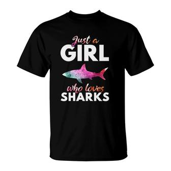 Just A Girl Who Loves Sharks - Shark Fangirl Shark Lover T-Shirt | Mazezy