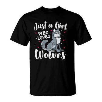 Just A Girl Who Loves Wolf Wolves Women Gift Mom Lover T-Shirt | Mazezy