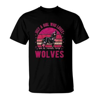 Just A Girl Who Loves Wolves Flower T-Shirt | Mazezy