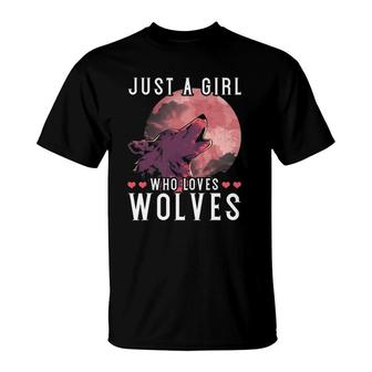 Just A Girl Who Loves Wolves Forest Animal Women Gift Wolf T-Shirt | Mazezy