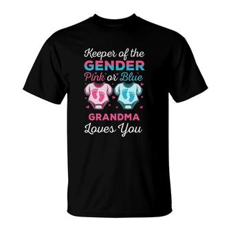 Keeper Of The Gender Grandma Loves You Baby Shower Family T-Shirt | Mazezy