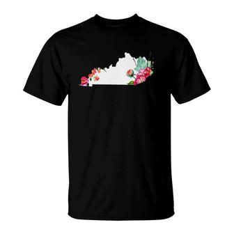 Kentucky Vintage Rose State Map Pride Patriotic Floral  T-Shirt