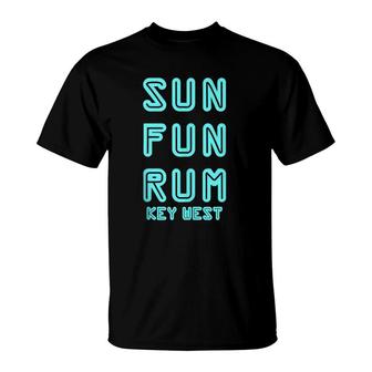 Key West - Sun Fun Rum Day Drinking Funny Key West Florida T-Shirt | Mazezy