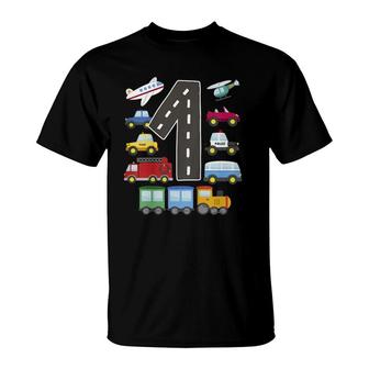 Kids 1 Year Old Transportation Birthday Car Train Plane 1St Gift T-Shirt | Mazezy UK