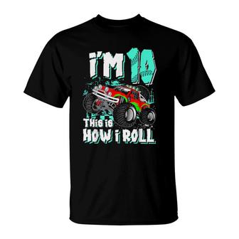 Kids 10 Year Old Boy Monster Truck Birthday Party 10Th Boys T-Shirt | Mazezy