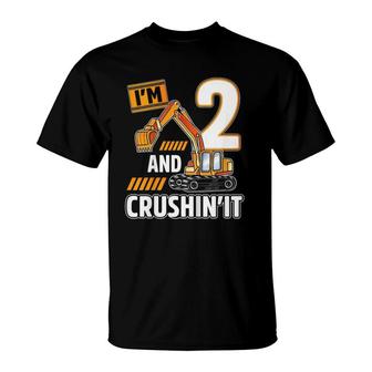 Kids 2 Years Old Vehicles Construction Excavator Birthday 2Nd T-Shirt | Mazezy