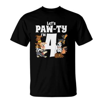 Kids 4 Year Old Puppy Dog Birthday Pawty Dogs 4Th Party Gift Idea T-Shirt | Mazezy CA