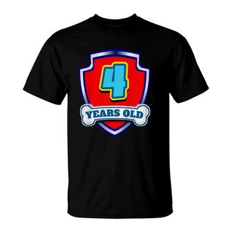Kids 4 Years Old 4Th Birthday Paw Themed Party Gift Boys Girls T-Shirt | Mazezy