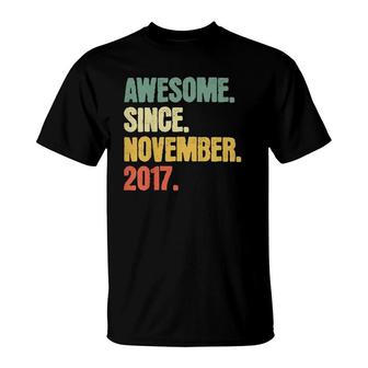 Kids 4 Years Old Gift Boys Girls Awesome Since November 2017 Ver2 T-Shirt | Mazezy