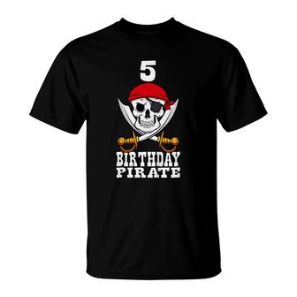 Kids 5 Birthday Pirate Themed 5Th Birthday Party Toddler Boy T-Shirt | Seseable CA