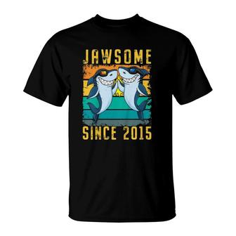 Kids 6Th Birthday Shark 6 Years Old Jawsome Since 2015 Ver2 T-Shirt | Mazezy