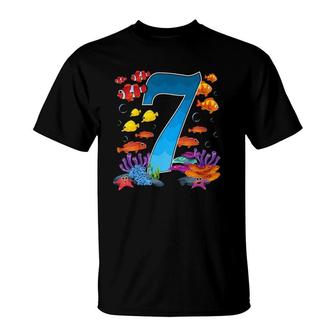 Kids 7 Years Old Under The Sea Birthday Ocean Fish Theme 7Th Gift T-Shirt | Mazezy