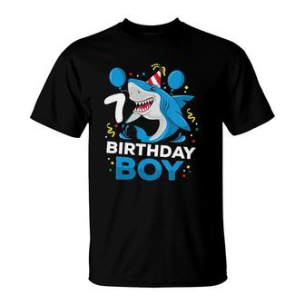 Kids 7Th Birthday Boy Shark Ocean Theme Party 7 Years Old For Boy T-Shirt | Mazezy