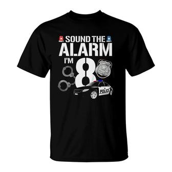 Kids 8 Years Old Police Birthday Officer Cop Car 8Th Gift For Boy T-Shirt | Mazezy