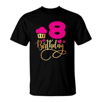 Kids 8Th Birthday Girl Gift 8 Years Old Birthday Cake Party T-Shirt | Mazezy