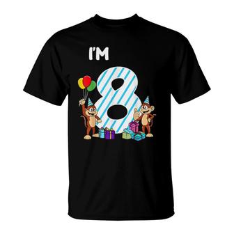 Kids 8Th Birthday Monkey I'm 8 Year Old Boys Girls T-Shirt | Mazezy UK