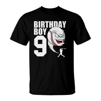 Kids 9 Years Old Baseball Birthday Party Theme 9Th Gift For Boy T-Shirt | Mazezy