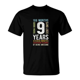 Kids 9th Birthday 9 Years Old Vintage Retro 108 Months T-Shirt - Seseable