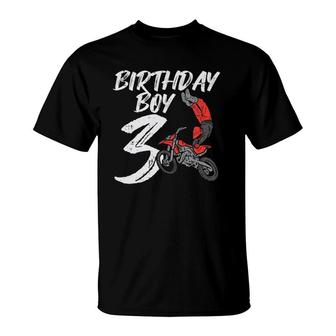 Kids Birthday Boy 3 Dirt Bike Cool Motocross 3Rd Birthday Boys T-Shirt | Mazezy