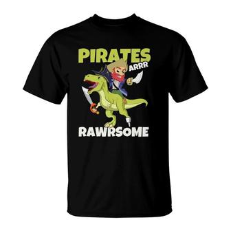 Kids Caribbean Pirates Are Rawrsome Toddler Boy Dinosaur Pirate T-Shirt | Mazezy