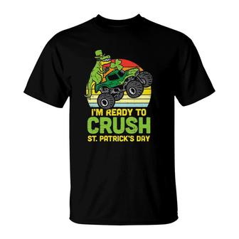Kids Dino Monster Truck Ready Crush St Patrick's Day Toddler Boys T-Shirt | Mazezy