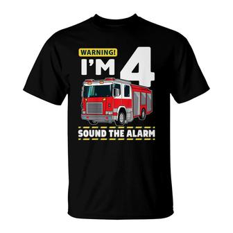 Kids Fire Truck 4 Year Old Firefighter 4Th Birthday Boy Four T-Shirt - Seseable