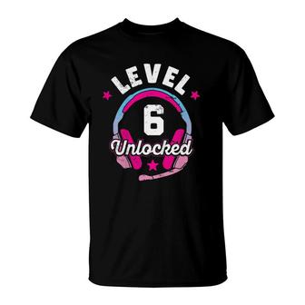 Kids Gamer Girl Level 6 Unlocked Video Game 6Th Birthday Gift T-Shirt | Mazezy