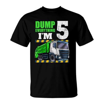Kids Garbage Truck 5Th Birthday Boy 5 Year Old Five T-Shirt - Seseable