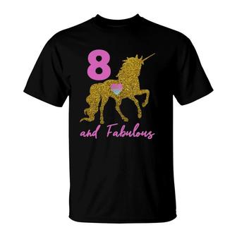 Kids Girls 8Th Birthday Unicorn Fabulous 8 Years Old Party T-Shirt | Mazezy