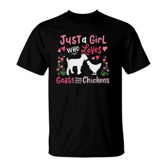 Kids Goat Chicken Just A Girl Who Loves Goats And Chickens T-Shirt | Mazezy