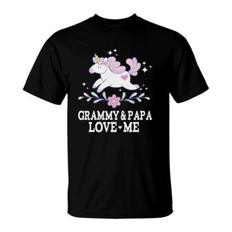 Kids Grammy And Papa Love Me Granddaughter Unicorn T-Shirt | Mazezy