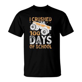 Kids I Crushed 100 Days Of School Boys Girls Monster Truck T-Shirt | Mazezy