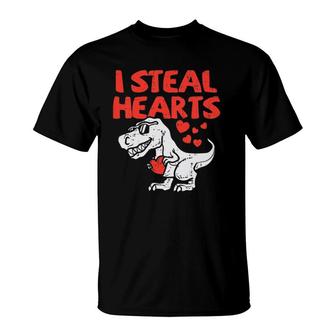 Kids I Steal Hearts Trex Dino Baby Boy Valentine's Day Toddler T-Shirt | Mazezy