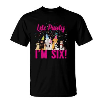 Kids Lets Pawty I'm Six Puppy Dog Themed Birthday Party Outfit T-Shirt | Mazezy