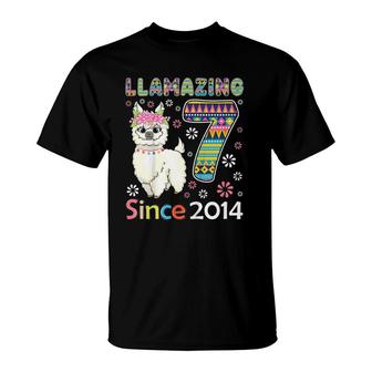 Kids Llamazing I'm 7 Years Old Girl Theme 7Th Birthday Farm T-Shirt | Mazezy