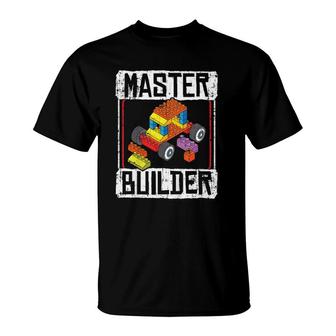 Kids Master Builder For A Builder Block Building Blocks Bricks T-Shirt | Mazezy