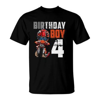 Kids Motocross Mx 4Th Gift 4 Years Old Dirt Bike Birthday Party T-Shirt | Mazezy