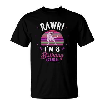 Kids Rawr I'm 8 Dinosaur Birthday - 8Th Birthday 8 Years Old Girl T-Shirt | Mazezy