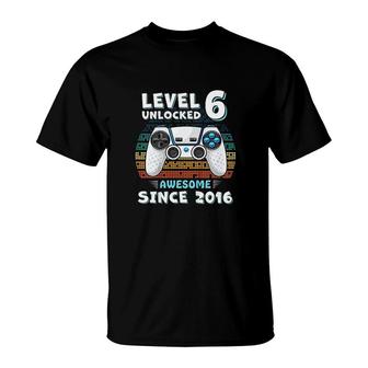 Kids Six 6yr BDay Son Boy Funny Gamer 6th 6 Years Old Birthday T-Shirt - Seseable