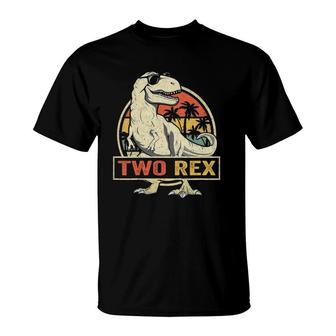 Kids Two Rex 2Nd Birthday Gift Second Dinosaur 2 Years Old T-Shirt | Mazezy DE