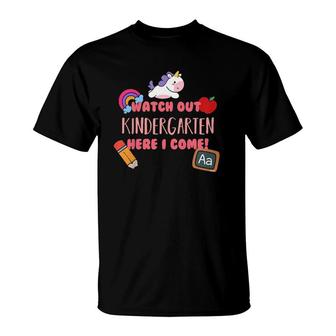 Kids Watch Out Kindergarten Here I Come Unicorn Funny T-Shirt | Mazezy CA