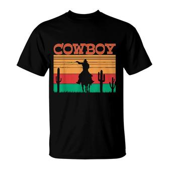 Kids Western Cowboy Rodeo Horse Retro Vintage Roping Cowboy T-Shirt | Mazezy