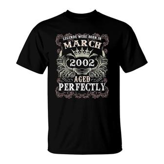 Legends Born March 2002 20Th Birthday For 20 Years Old T-Shirt | Mazezy